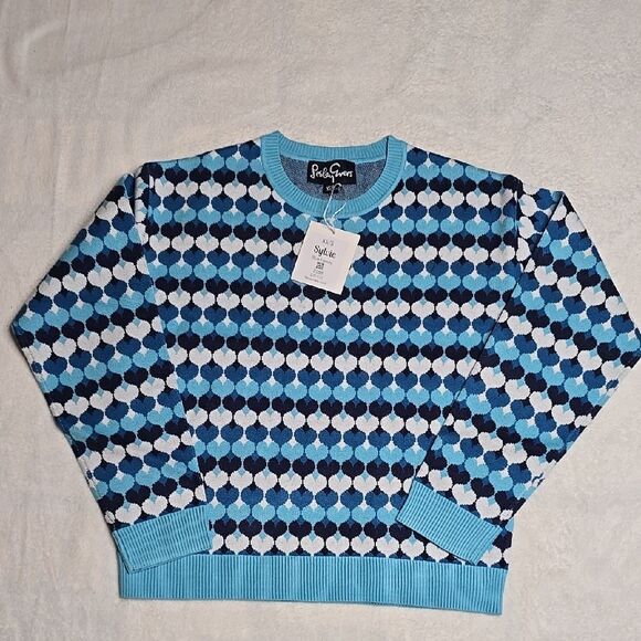 Lesley Evers Sweaters - 877 NWT Lesley Evers Sylvie Heart Sweater Blue Geometric Heart Knit XS/S
